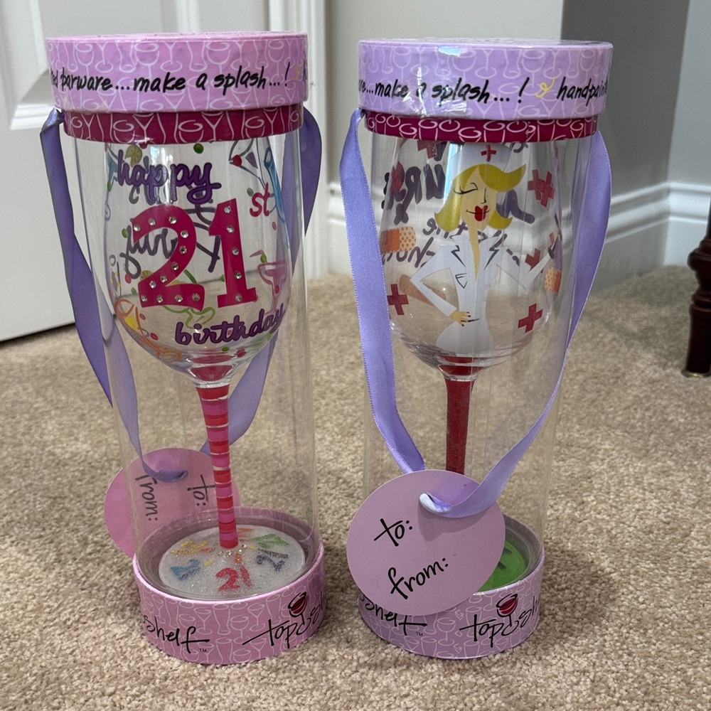 21st Birthday Wine Glass with Pink Accents/ and Nurse wine glass! New in box!